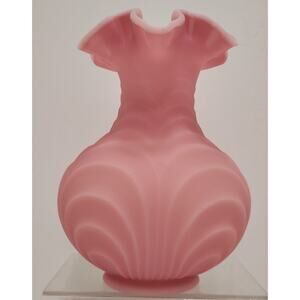 Vintage Fenton Rose Pink Satin Glass Ruffle Drapery 8" Vase Heavy